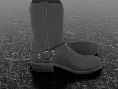 BLACK LEATHER WOMENS FLAT BLACK 3D BOOTS 3D model
