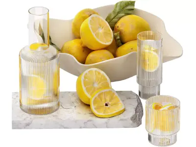 decoration set with ripple water carafe with bowl of lemons 3D model
