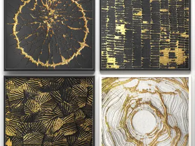 Collection of paintings with gold for walls 3D model