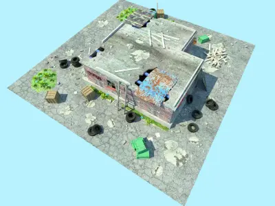 old garage low poly scene Low-poly 3D model