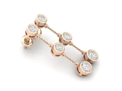 AV 457 Round White Diamond Ladies Three Stone Drop Earrings 3D print model