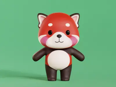  Red Panda Cartoon Character Chibi Kawaii  Low-poly 3D model