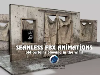 Seamless old curtain animations Low-poly 3D model