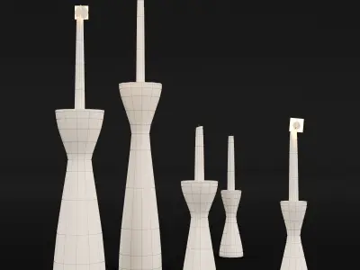 Candlestick set 4 four wooden candle holders 3D model