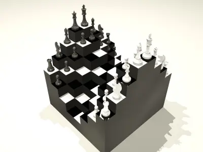 Chess board with pieces 3D model