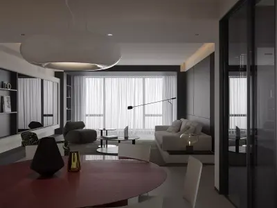 Modern living room dining room interior scenes  3D model