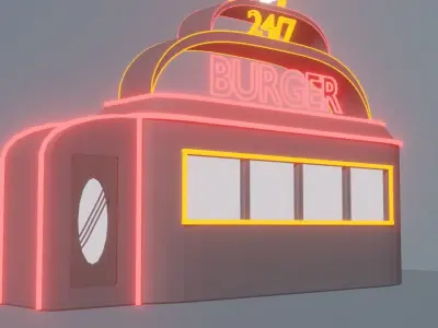 Cheap diner with a neon sign Low-poly 3D model