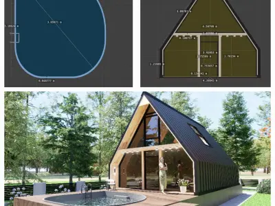 Suburban modern house wood and pool 3D model