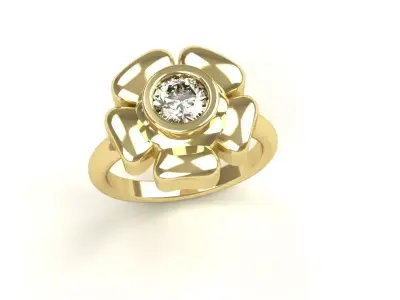 Ladies Bezel Set Flower Ring Diamond Gold Silver Womens Jewelry 3D print model