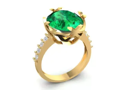 Elegant Oval Gemstone Ring with Side Diamonds  1688 3D print model