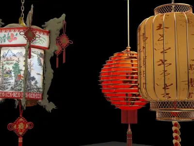Chinese  red lantern  3D model shop