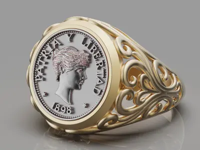 Anniversary of Souvenir Peso  Coin Ring gold printable 3d model 3D print model