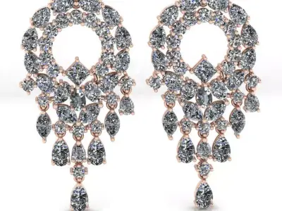 pear and princess high jewelry earring 3D print model