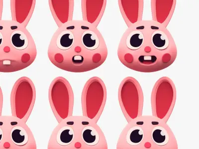 Cartoon Head Rabbit Pack Emoji 3D model
