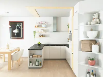 Decorated modern kitchen set with dining table 3D model