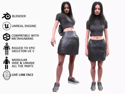 Woman - Summer Outfit 3 - Modular - Rigged Low-poly 3D model