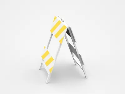 Double Two-Sided Warning Barrier With Yellow White Strips  3D model