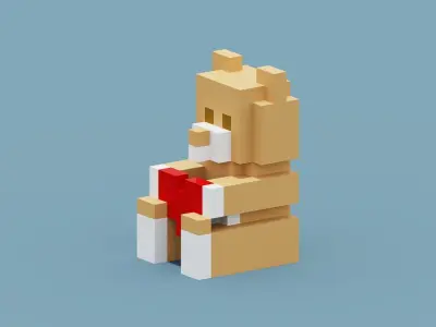 Voxel Bear Love Low-poly 3D model