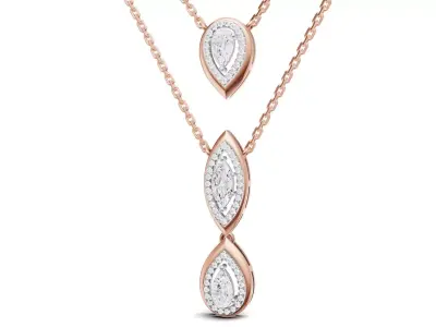 Fiery Rose Gold Diamond Tie Necklace With Pear and Marquise 3D print model