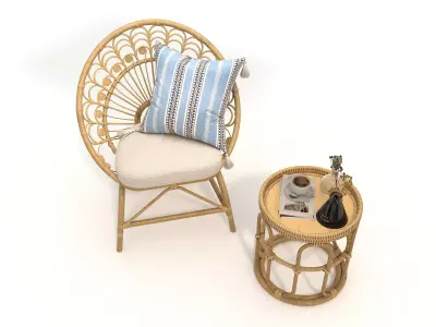 Rattan Coffee Table and Chair Set 5 3D model