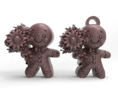 ginger cookie with flowers 4  3D print model