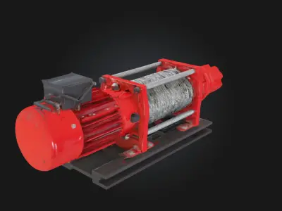 Red Industrial Winch  Heavy Duty Lifting Equipment 3D model