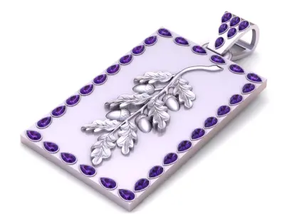 Oak Branch and Acorn Pendant 3D Printable Model 3D print model