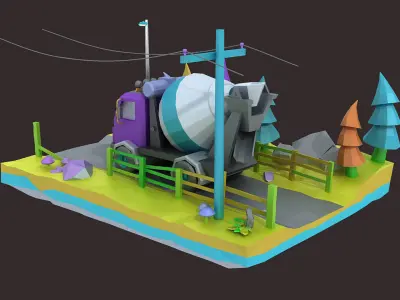 low poly truck camion mixer truck cargo heavy motortruck 3D model