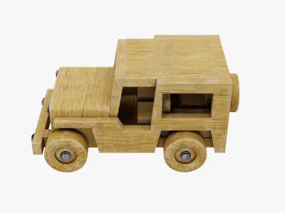 Old wooden toy jeep wagon model 3D model