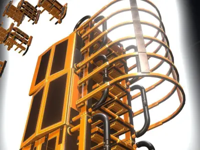 Futuristic Ladders Orange Painted Metal Modular  Low-poly 3D model