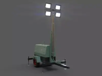 PBR Mobile Light Tower Generator B - Green Light  Low-poly 3D model