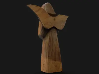 Wooden angel with a broken wing Low-poly 3D model