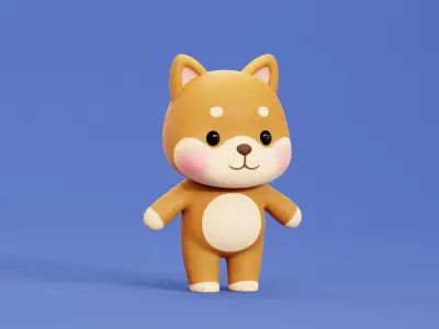   Cartoon  Dog Character Shiba  Chibi Kawaii Low-poly 3D model