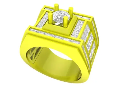 A7220 Korean Style Straight Baguette Diamond Vintage Men Ring 3D 3D print model
