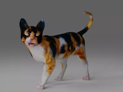 Calico Cat Rigged and Animated V4 in Blender Low-poly 3D model