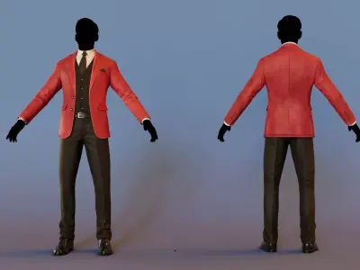 Men Pans with Shirt Blazer and Shoes Vest Velvet Red Low-poly 3D model