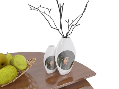 Furniture SET 2 coffee table with magazine and fruit 3D model