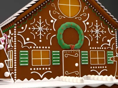 Gingerbread house with outdoor decorations 3D model