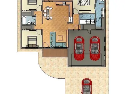 3bedroom house model Low-poly 3D model