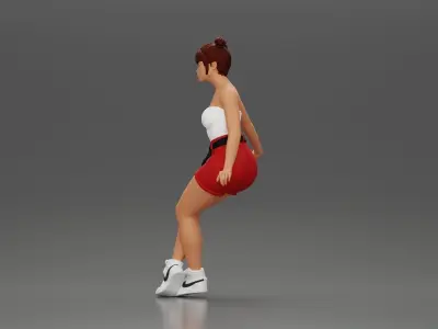 Asian girl wearing shorts sits on motorcycle 3D print model