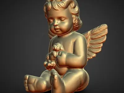 cherub holding puppy decoration 3D print model