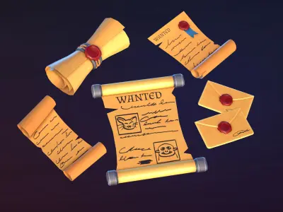 Stylized Parchments - Lowpoly and Gameready Low-poly 3D model