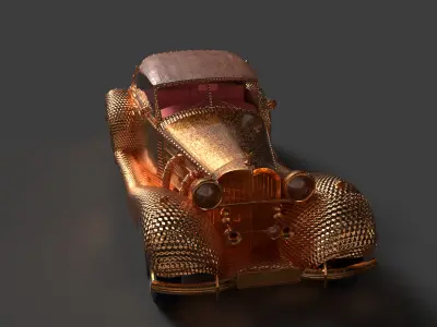 Golden vintage car   Low-poly 3D model