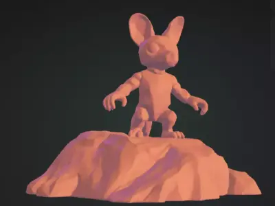 Rabbit on Mountain 3D Model Realistic Animal Sculpture Free 3D print model