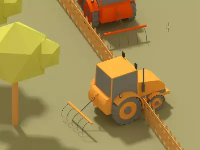 Low Poly Tractor three farm tractors Low-poly 3D model