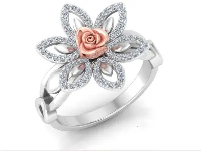 Diamond Rose Ring 3D print model