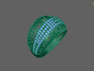 Women Ring With Stone Diamond Ready STL 3DM Models Womens Rings 3D print model 13