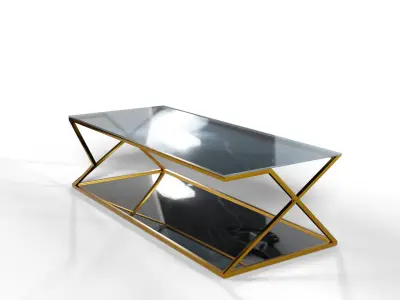 Modern Glass and Gold Coffee Table Low-poly 3D model