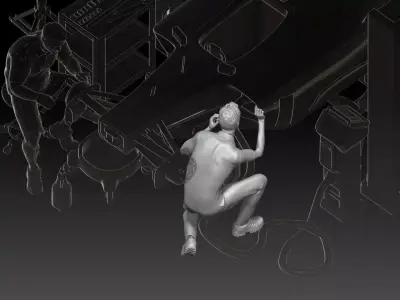mechanic 2 at work in the garage during the Formula 1 3D print model
