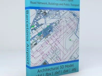 Barcelona El Prat BCN Airport Roads Buildings and Public Trans 3D model